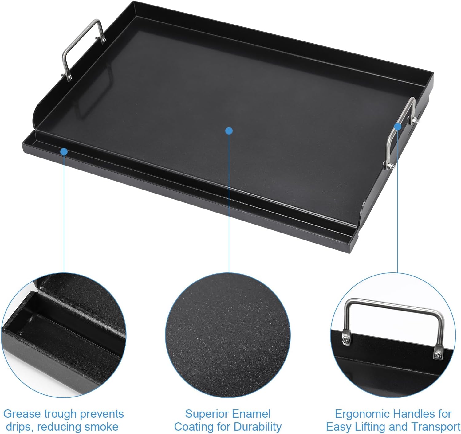 Universal Griddle Plate for Gas Grill – Premium Ceramic Coating Cooking Griddle for Gas Stove/Charcoal/Electric, 25x16 Inches, Flat Top Plate Insert for Outdoor Grill