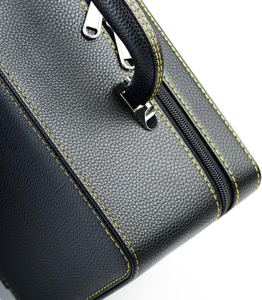 Oirlv Black Leather Jewelry Box Handmade Travel Jewelry Organizer Storage Case Holder For Girl Lady Earring,Ring,Necklace,Pendant,Watch,Bracelet.(3 layers)