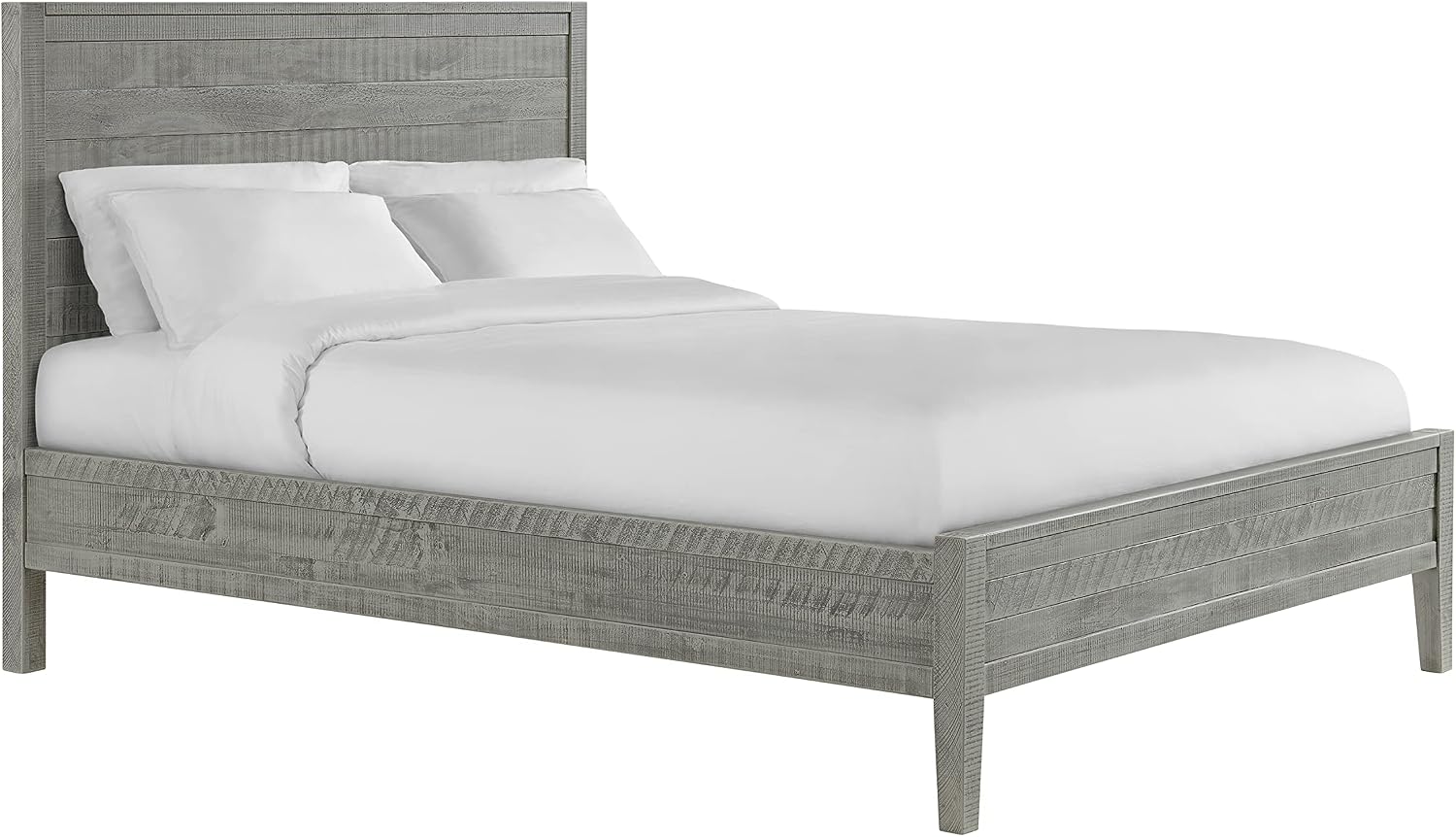 Arden Queen Size Panel Bed Frame – Solid Brazilian Pine Wood with High 50' Headboard, Low 18' Footboard, 8' Underbed Clearance – Modern Contemporary Bedroom by Alaterre Furniture (Driftwood Gray)