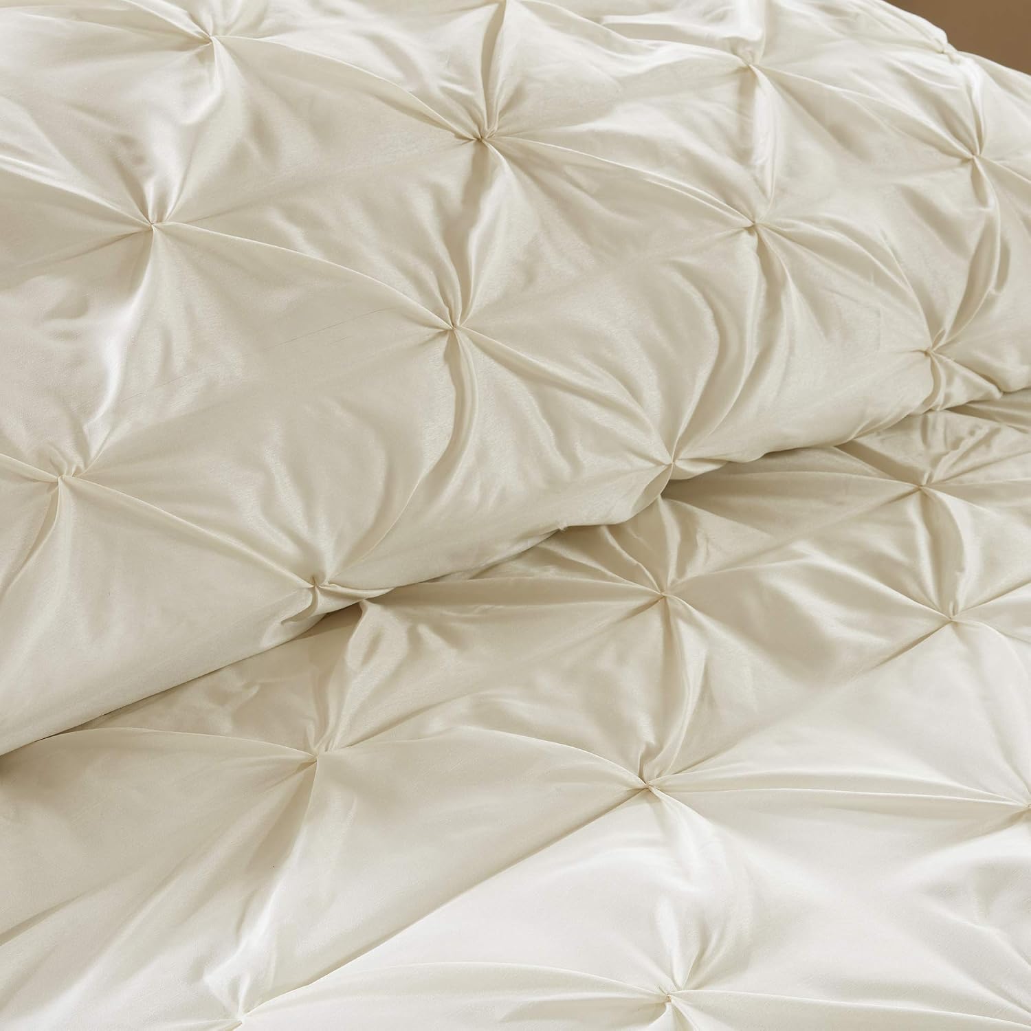 Madison Park Essentials Room in a Bag Faux Silk Comforter Set - Luxe Diamond Tufting All Season Bedding, Matching Curtains, Decorative Pillows, Ivory Queen(90'x90') 24 Piece