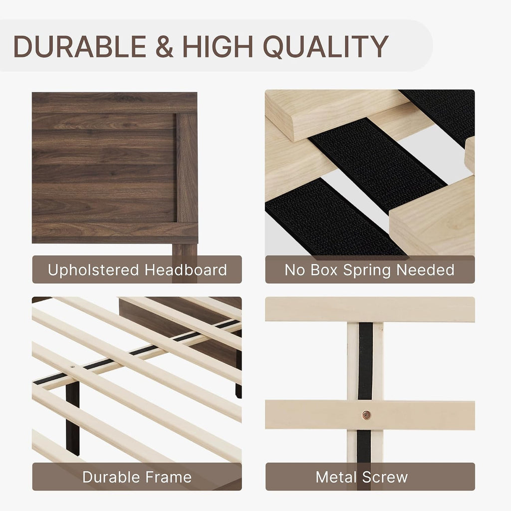 KISLOT 3 Pieces Bedroom Set, Full Size Wood Platform Bed Frame and 2 Nightstands, Storage Nightstand with Type-C Charging Port, Farmhouse Bedroom Furniture Set