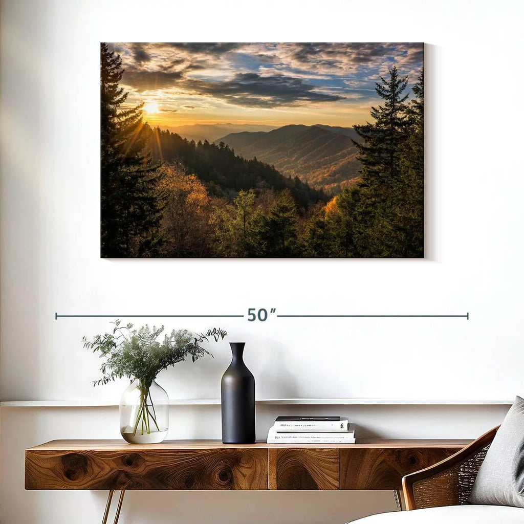 ElephantStock Sunrise In Smoky Mountains Canvas - 1 Panel Mountain Pictures Wall Decor - Nature Wall Art, Mountain Canvas Photography - Mountains Wall Art for Nature Lovers - 39' X 26'