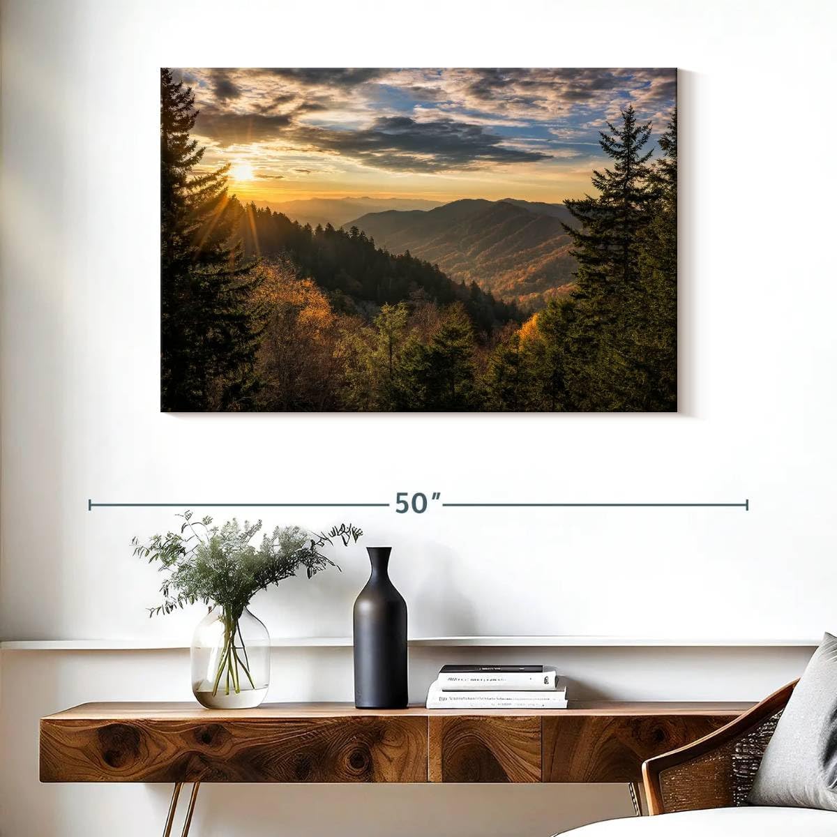 ElephantStock Sunrise In Smoky Mountains Canvas - 1 Panel Mountain Pictures Wall Decor - Nature Wall Art, Mountain Canvas Photography - Mountains Wall Art for Nature Lovers - 39' X 26'