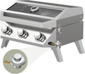 BESTFIRE Portable Propane Grill, 3-Burner Tabletop Gas Grill with 2-in-1 Connection for 1lb/20lb Tanks, 30,000 BTU Stainless Steel BBQ with Observation Window & Thermometer for Outdoor, Tailgating