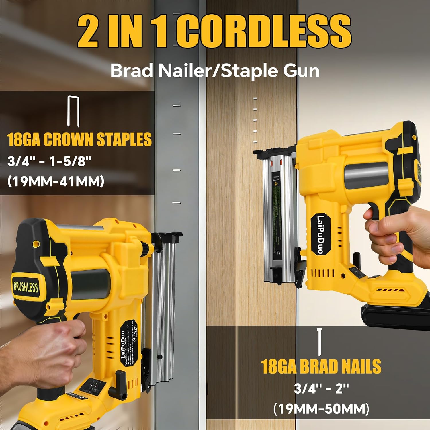 Cordless Brad Nailer Compatible with Dewalt 20V Battery, RexLeLXB 2-in-1 Pneumatic Staple Gun Nail Gun with 800 Nails, 18GA Staple Gun for Wood Working, Framing, Furniture & Upholstery Projects