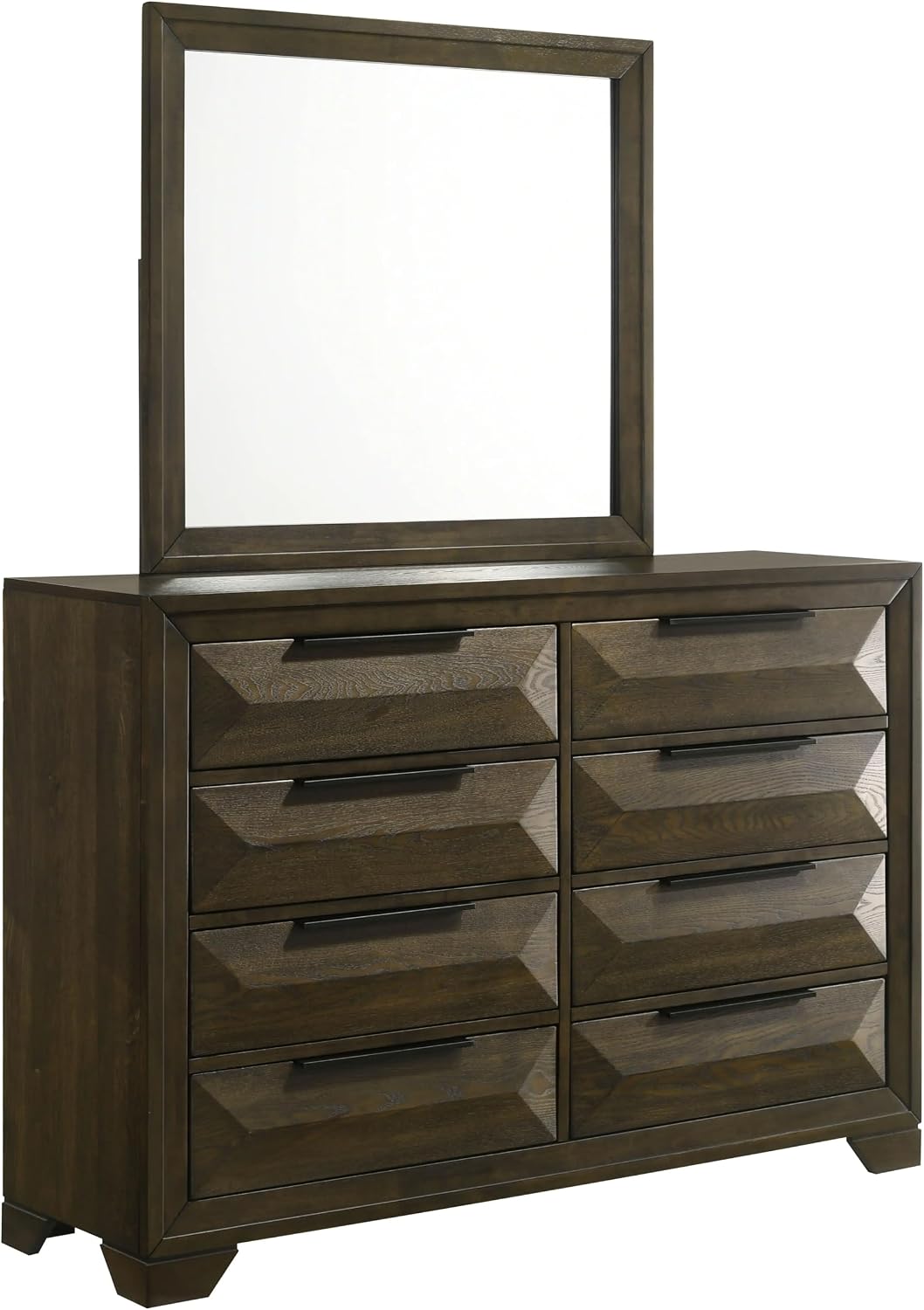 Kings Brand Furniture 6-Piece Modern & Premium Bedroom Set in Walnut Wood Finish - Bed Frame with Upholstered Headboard, Dresser, Mirror, Chest and 2 Nightstands (Queen)