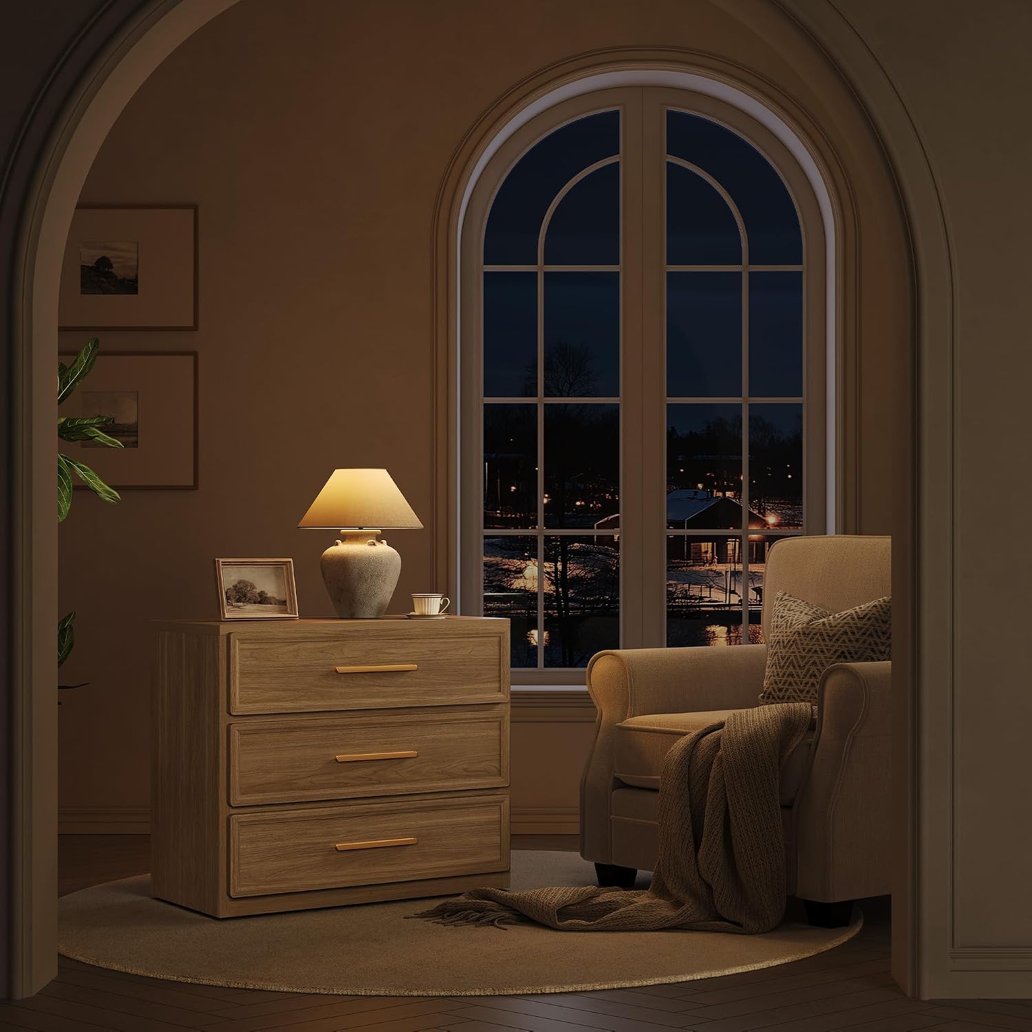 SICOTAS Night Stand Oversized Extra Large Nightstand Tall Bedside Side Table with 3 Drawers with Storage Modern End Table with Golden Handles Night Stands for Bedroom Sofa Couch Office