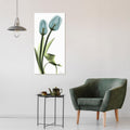 Empire Art Direct Blue Tulips Frameless Reverse Printed Tempered Glass Wall Art, X-ray Flower Wall Decor, Rectangular, Ready to Hang, Living Room, Bedroom, Home Office, 24' x 48' x 0.2'