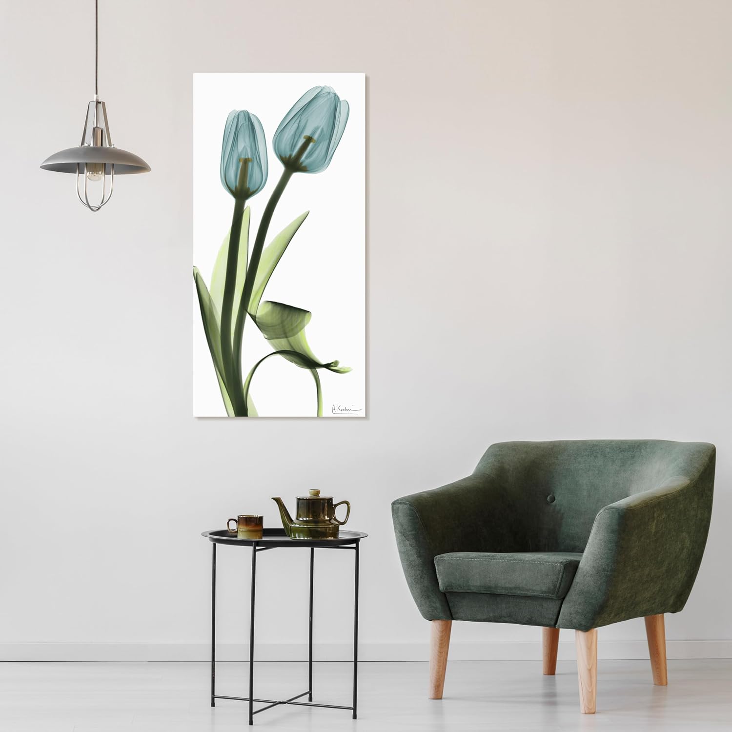 Empire Art Direct Blue Tulips Frameless Reverse Printed Tempered Glass Wall Art, X-ray Flower Wall Decor, Rectangular, Ready to Hang, Living Room, Bedroom, Home Office, 24' x 48' x 0.2'