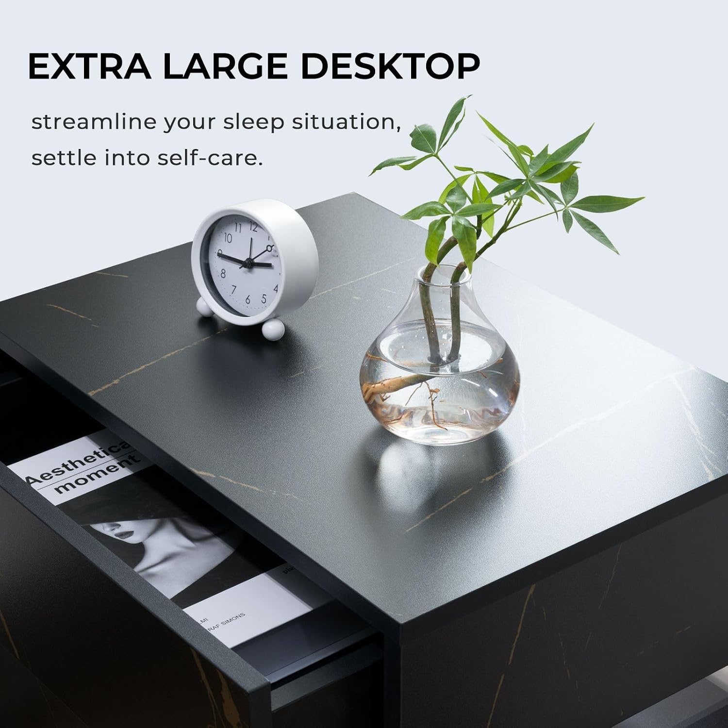 i-aplus LED Nightstand Set of 2,Night Stand Set 2,Modern Night Stand with 3 Drawers,Night Stands for Bedroom Set of 2,Bedside Table with Silent Slide Drawer