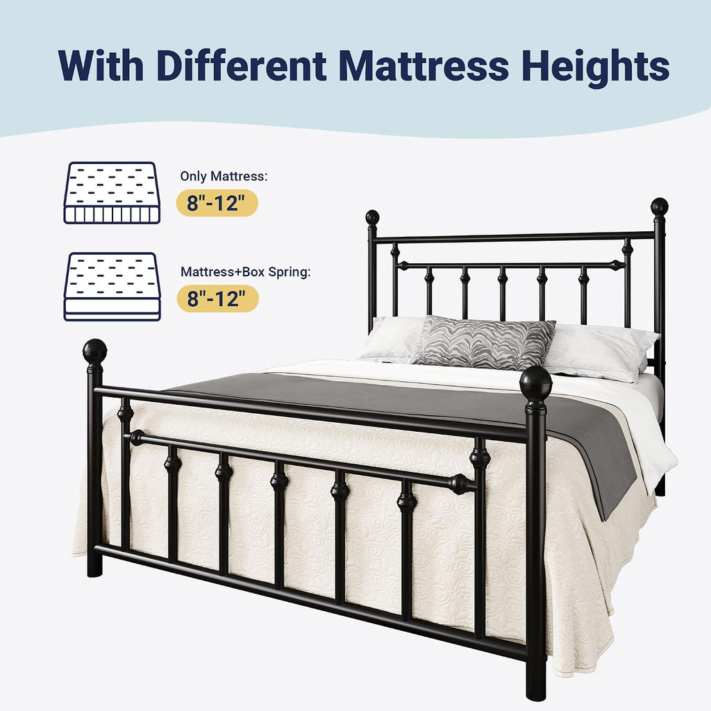 Allewie 14 Inch Full Size Metal Platform Bed Frame with Victorian Vintage Headboard and Footboard/Mattress Foundation/Under Bed Storage/No Box Spring Needed/Easy Assembly/Noise Free/Black
