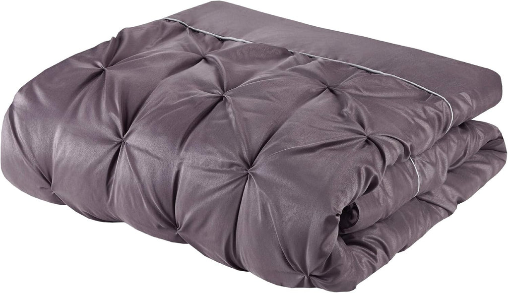 Madison Park Essentials Cal King Comforter Set, 24 Piece Bedding With Matching Curtains, Decorative Pillows, Luxe Diamond Tufting , Room in a Bag Joella Collection, Plum Cal King
