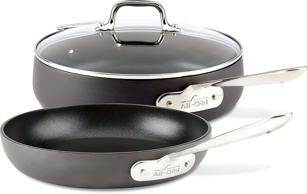 All-Clad HA1 Hard Anodized Nonstick Saute Pan with Lid and Fry Pan Set 4 Quart, 10 Inch Induction Oven Broiler Safe 500F Pots and Pans, Cookware Black