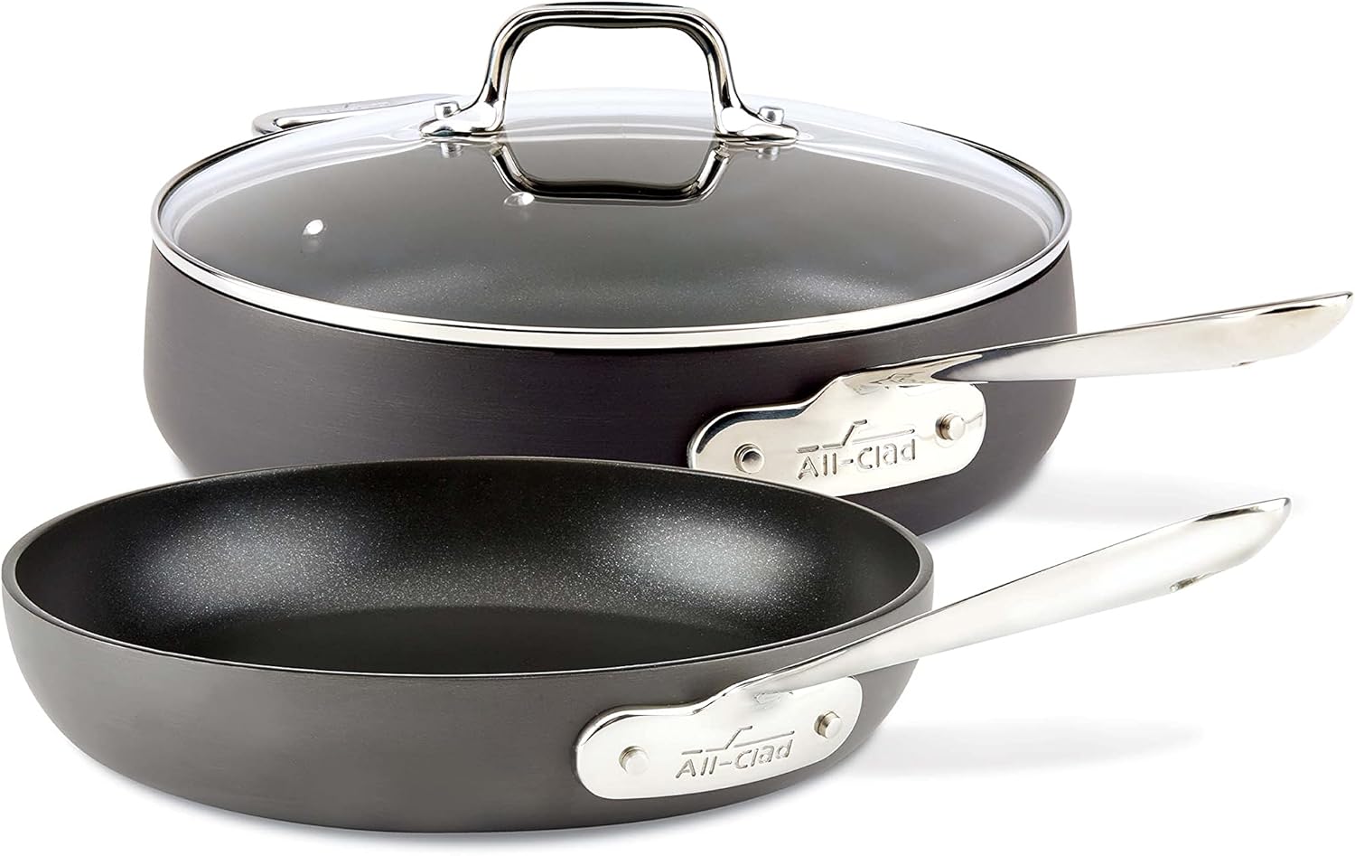 All-Clad HA1 Hard Anodized Nonstick Saute Pan with Lid and Fry Pan Set 4 Quart, 10 Inch Induction Oven Broiler Safe 500F Pots and Pans, Cookware Black