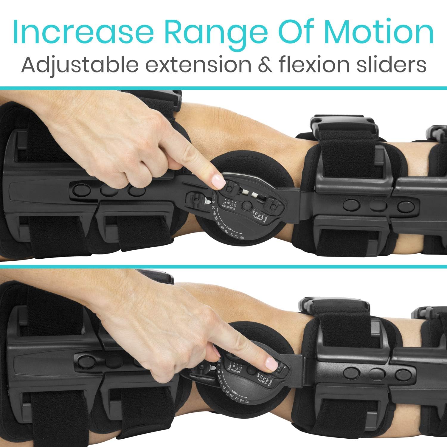 Vive ROM Knee Brace - Hinged Immobilizer for ACL, MCL and PCL Injury - Orthosis Stabilizer for Women and Men - Adjustable Recovery Support for Orthopedic Rehab, Post Op, Meniscus Tear, Right, Left Leg