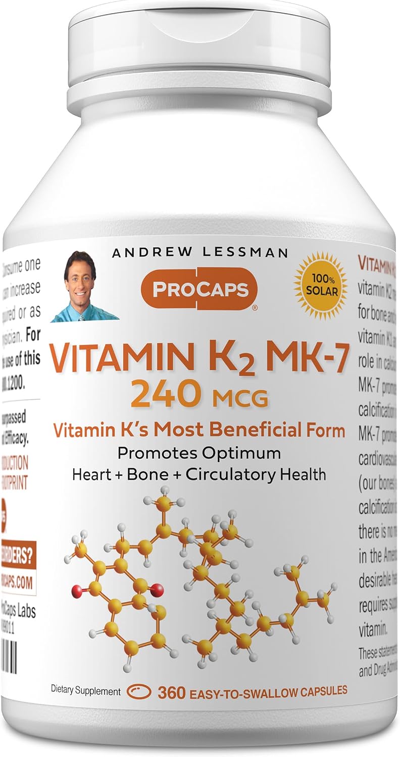 ANDREW LESSMAN Vitamin K2 MK7 240 mcg 360 Softgels - Essential for Healthy Calcium Utilization, Promotes Optimum Skeletal, Heart and Arterial Health. No Additives. Small Easy to Swallow Softgels