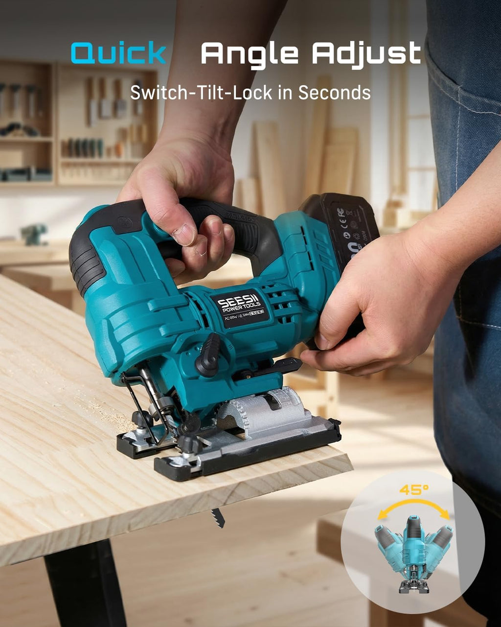 SEESII Bundle Deal 18 Gauge Cordless Brad Nailer + Cordless Brushless Jig Saw for Wood