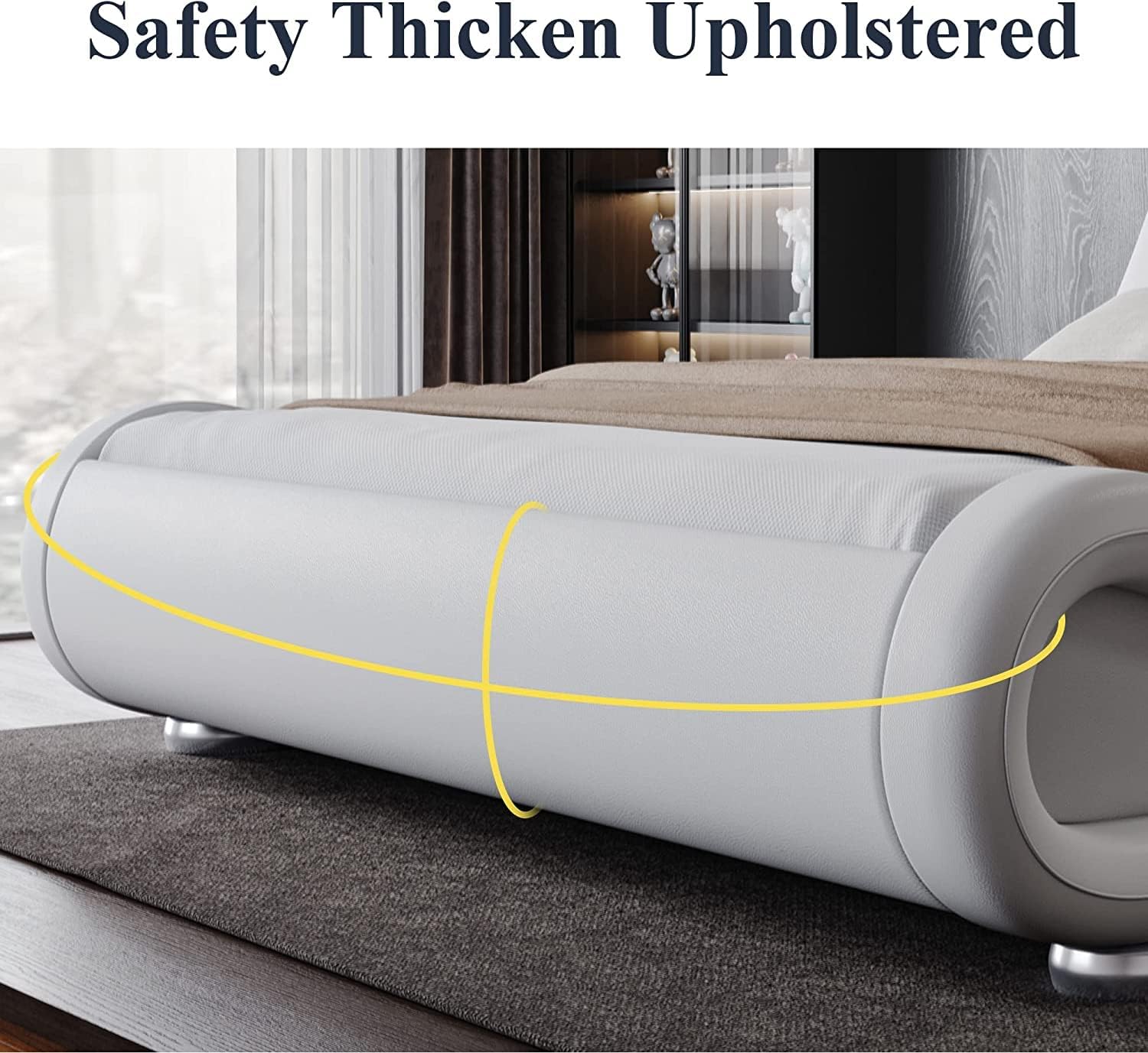Allewie Full Size Bed Frame with Ergonomic & Adjustable Headboard, Low Profile Modern Upholstered Platform Sleigh Design - Easy Assembly, No Box Spring Required, White