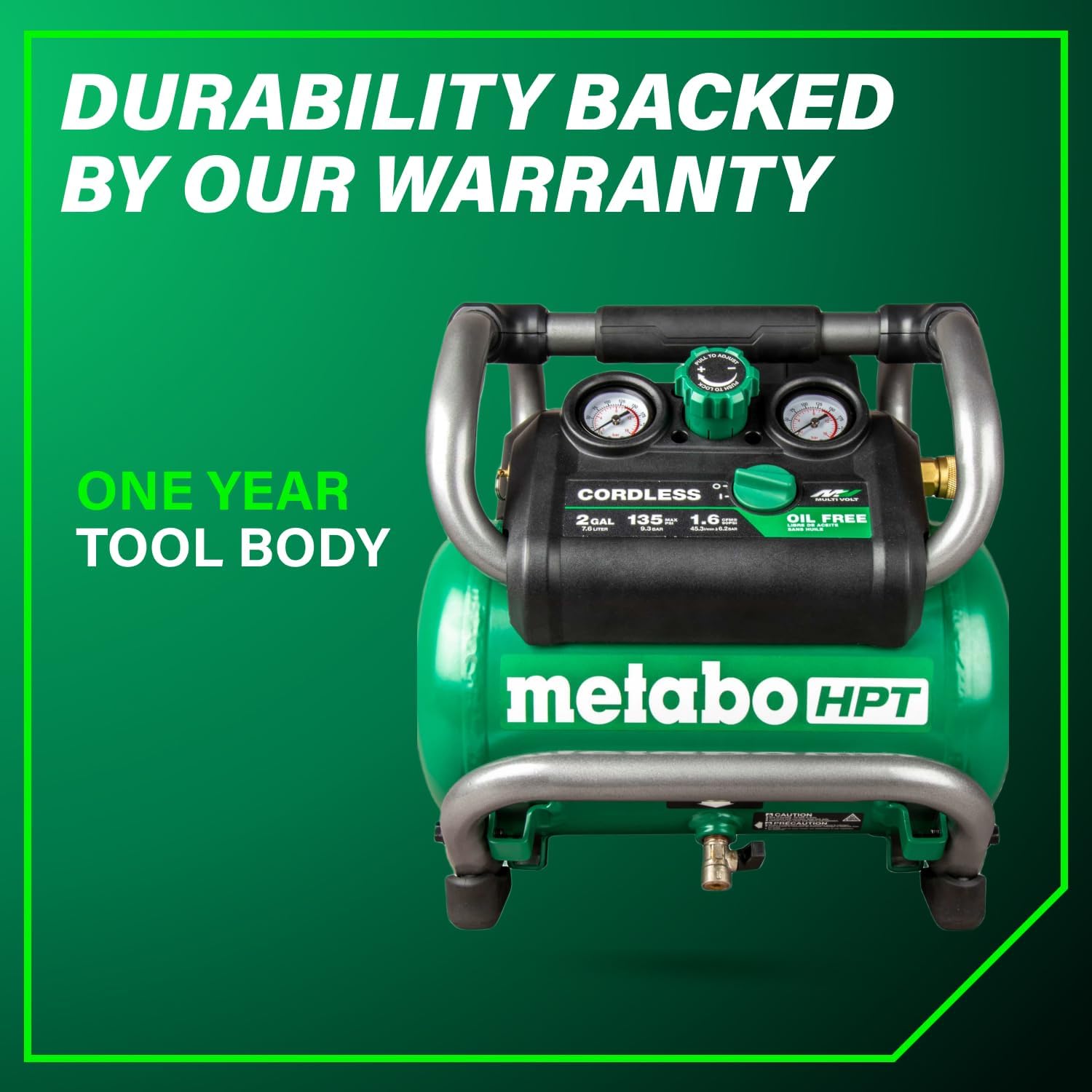 Metabo HPT 36V MultiVolt 2 Gallon Cordless Air Compressor, Portable and Versatile, Ideal for Pneumatic Finish Nailers and Tire Inflation, tool body only EC36DAQ4
