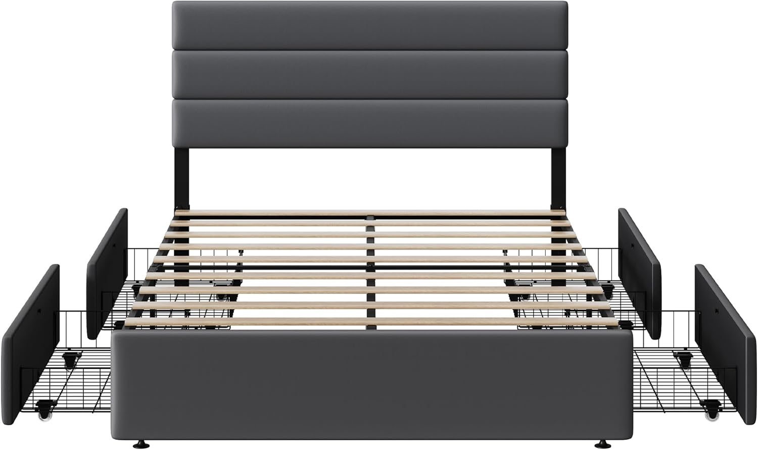 WLIVE Full Size Upholstered Bed Frame with 4 Storage Drawers and Headboard, Velvet Platform Bedframe, Sturdy Metal & Wooden Slats Support, No Box Spring Needed, Easy Assembly, Dark Grey