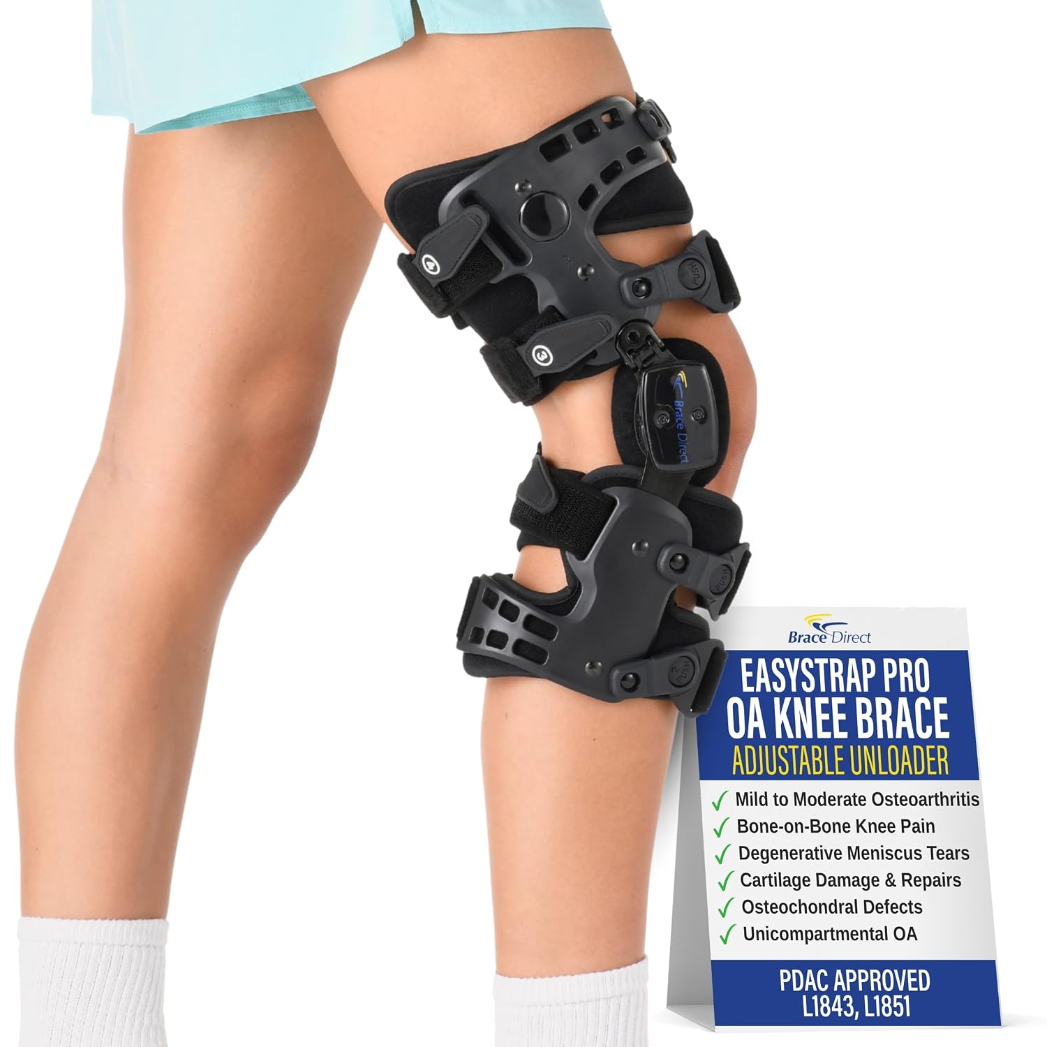 EasyStrap Pro OA Unloader Knee Brace - Adjustable Hinged Osteoarthritis Support for Bone on Bone Knee Pain, Meniscus Tears & Cartilage Damage L1843 L1851 (LEFT LEG)