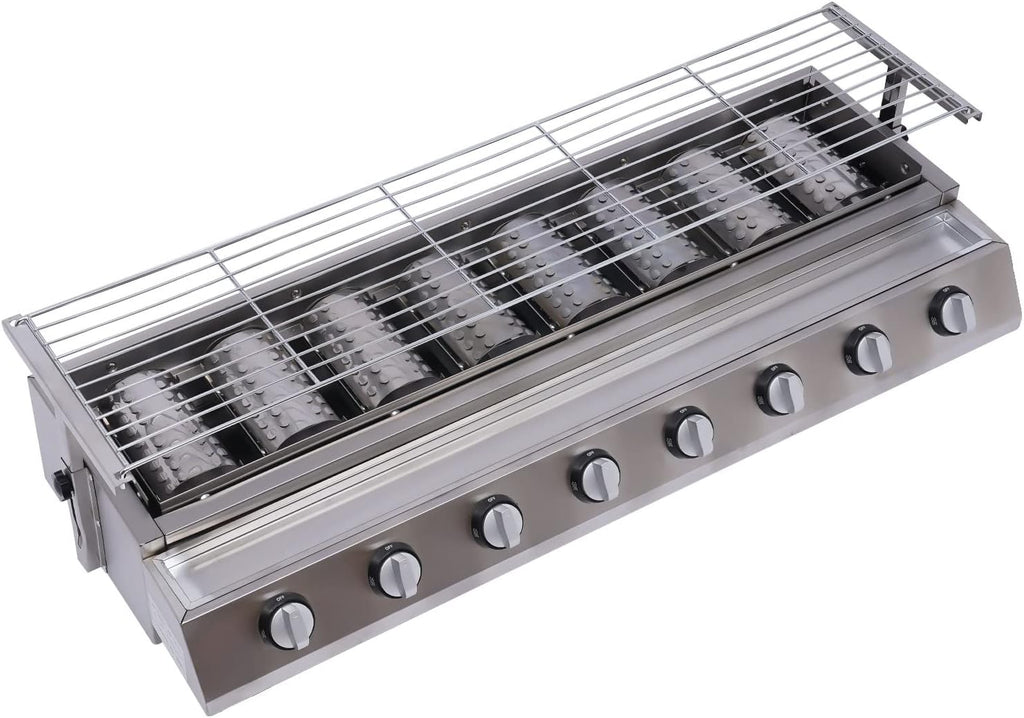 8 Burner Flat Top Gas Griddle,Outdoor Camp Picnic Barbecue LPG BBQ Grill,Tabletop or Freestanding Burners,Portable Grill Camping Griddle Station for BBQ, Camping,Only Liquefied Petroleum Gas