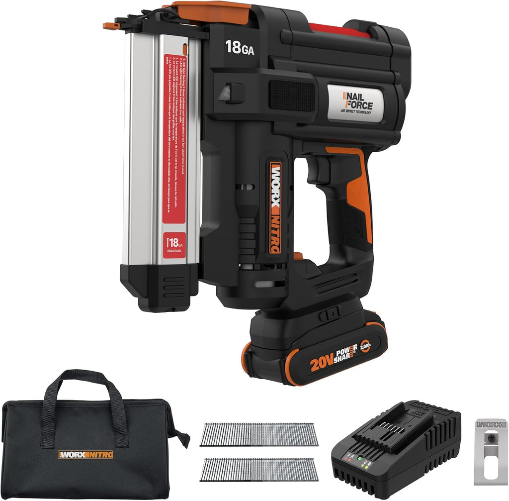 Worx 20V Cordless 18GA Brad Nailer Bundle with 1000 Count 2 Inch 18 Gauge Steel Brad Nails