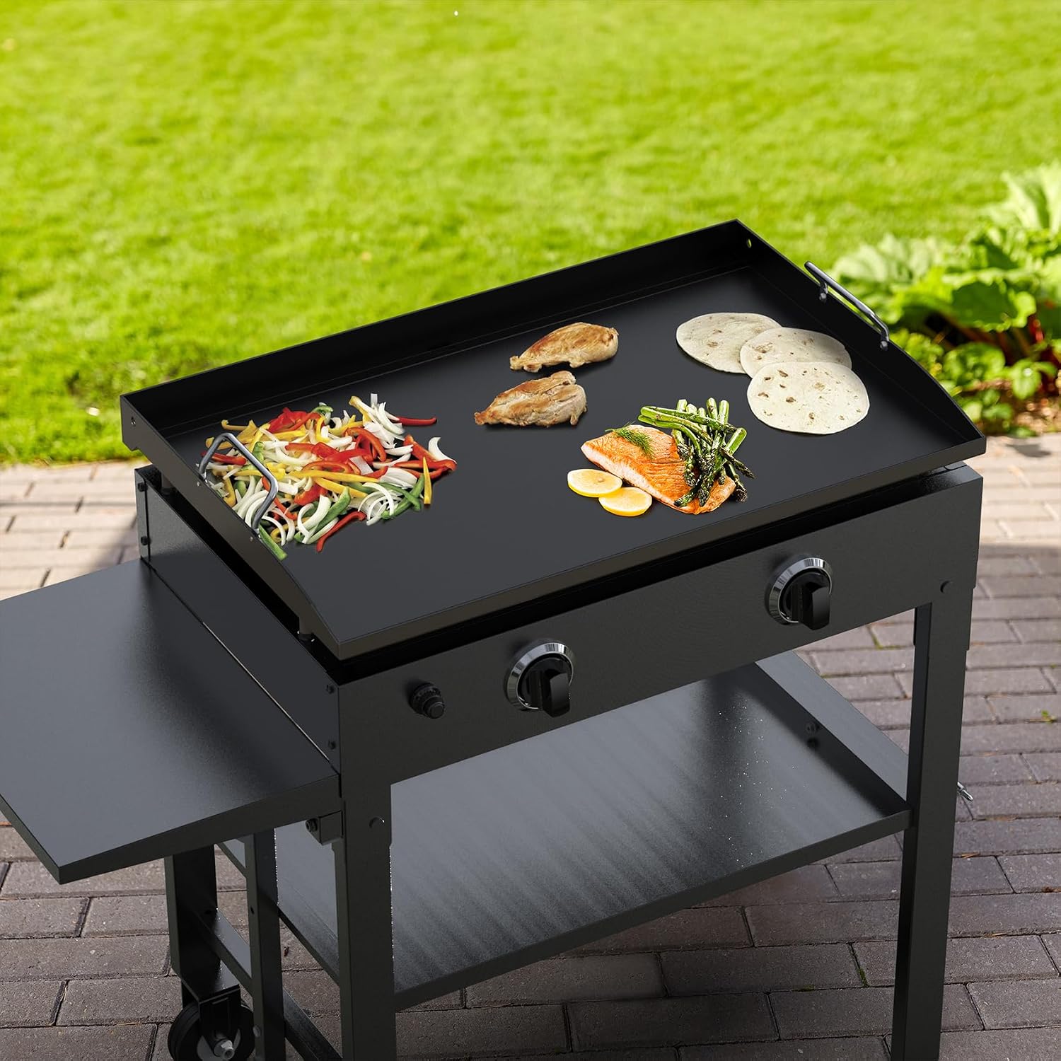 Stanbroil 28 Inch Flat Top Griddle Replacement Top for Blackstone 28' 2-Burner Gas Grill Cooking Station, Ceramic Coated Steel Griddle Top Replacement with Rear Grease System, Black