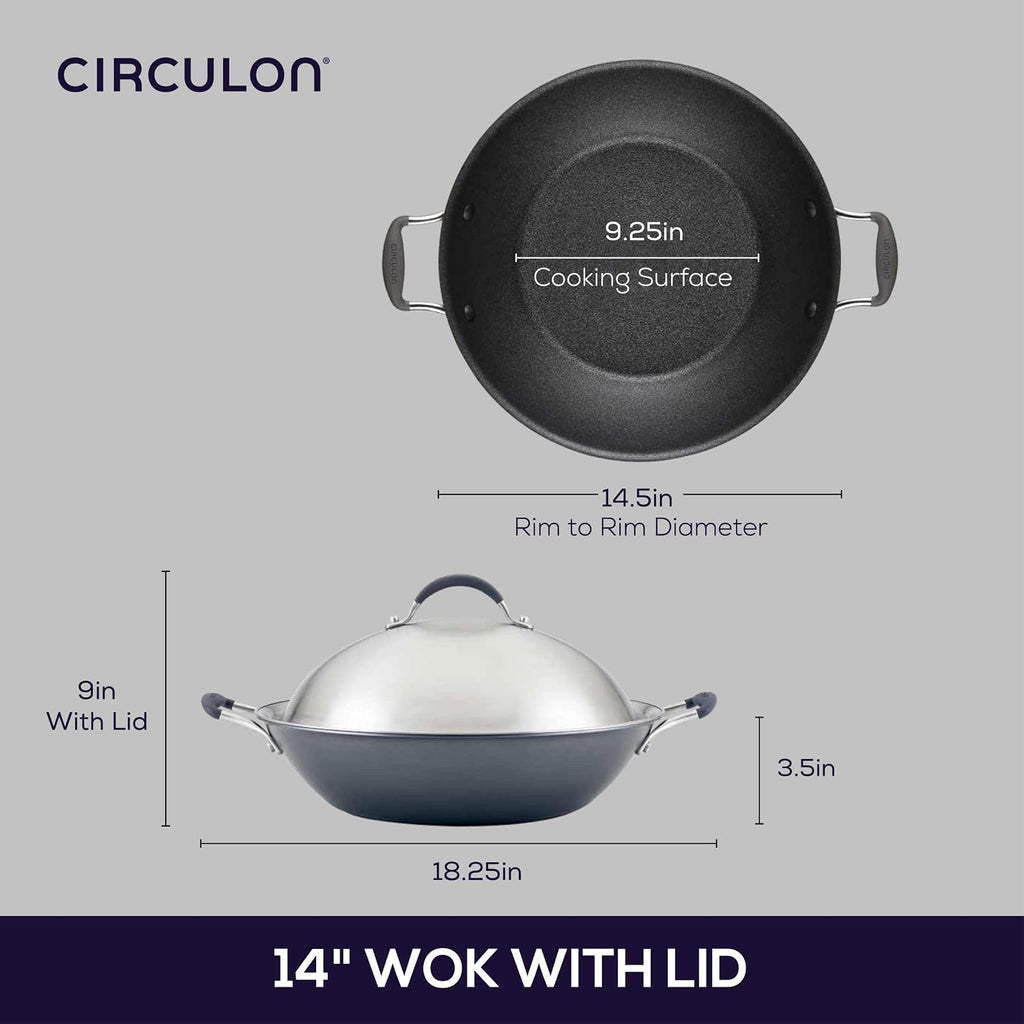 Circulon A1 Series w/ScratchDefense Nonstick Induction Wok with Lid, 14-Inch, Wok Pan with Lid, Graphite