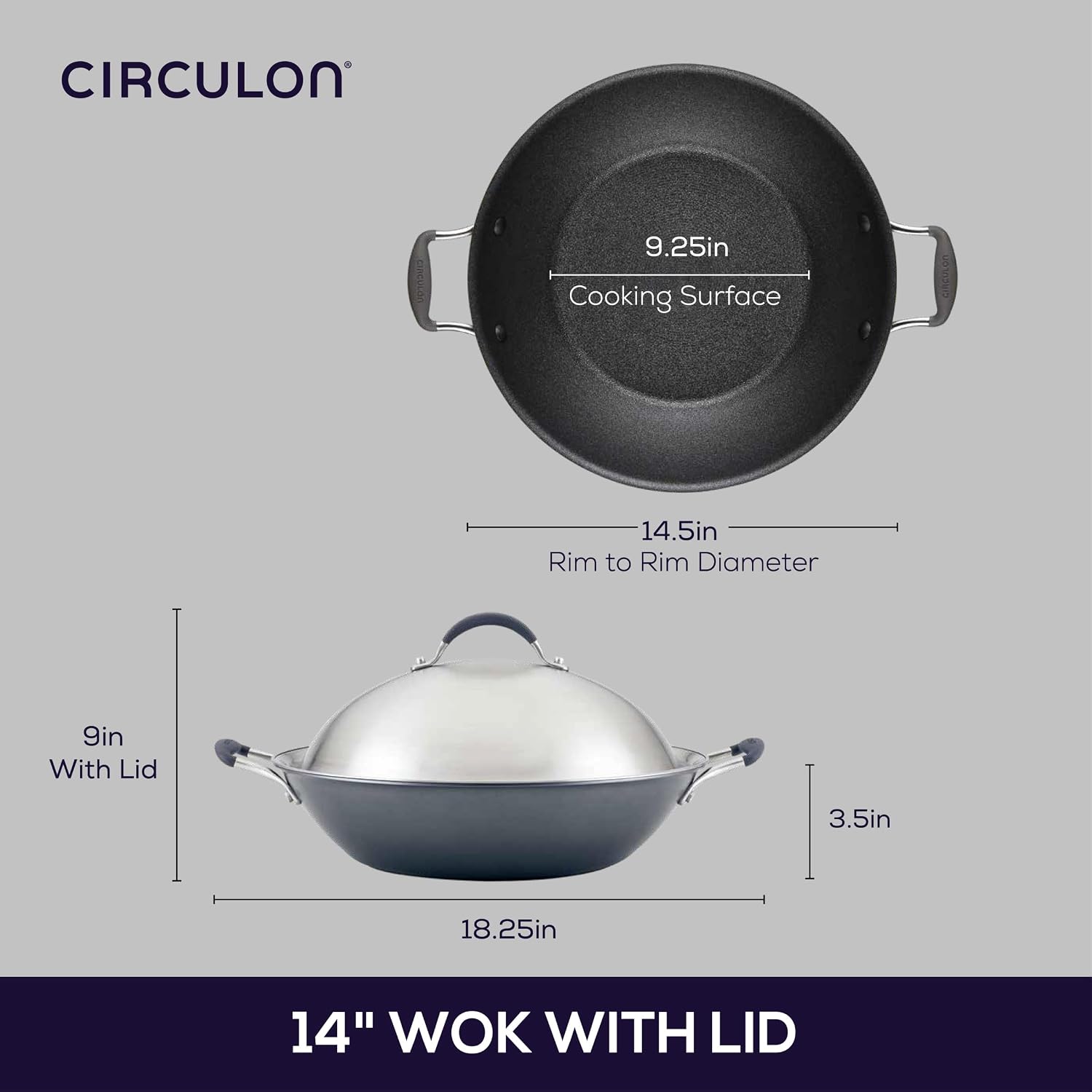 Circulon A1 Series w/ScratchDefense Nonstick Induction Wok with Lid, 14-Inch, Wok Pan with Lid, Graphite