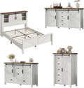 AMERLIFE 4-Piece Farmhouse Bedroom Set in Distressed White, Full Size Bed Frame with Bookcase Headboard, 5-Drawer Tall Dresser, 47'' Dresser with 4 Drawers, 60' Dresser with 4 Drawers