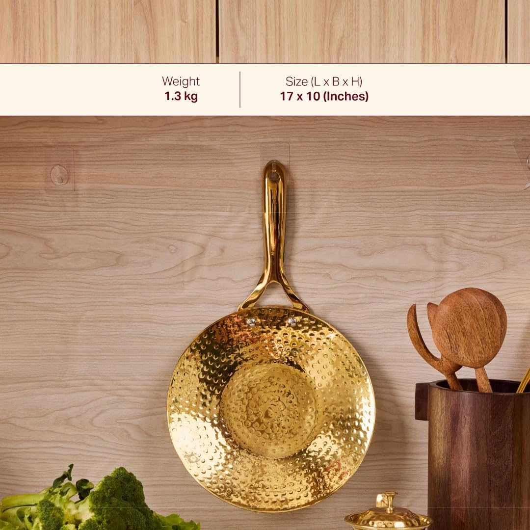 P•TAL Brass Roti Tawa 10' (25.4 cm) Teflon Free Non-Toxic Tawa for Roti with Insulated Heat Resistant Handle