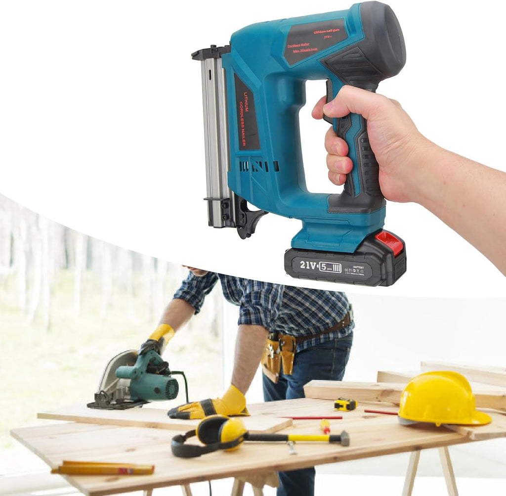 Cordless Brad Nailer Kit with Handles Designed to Reduce Fatigue Electric Nail Gun for Binding Furniture Frames (US Plug 100‑220V)