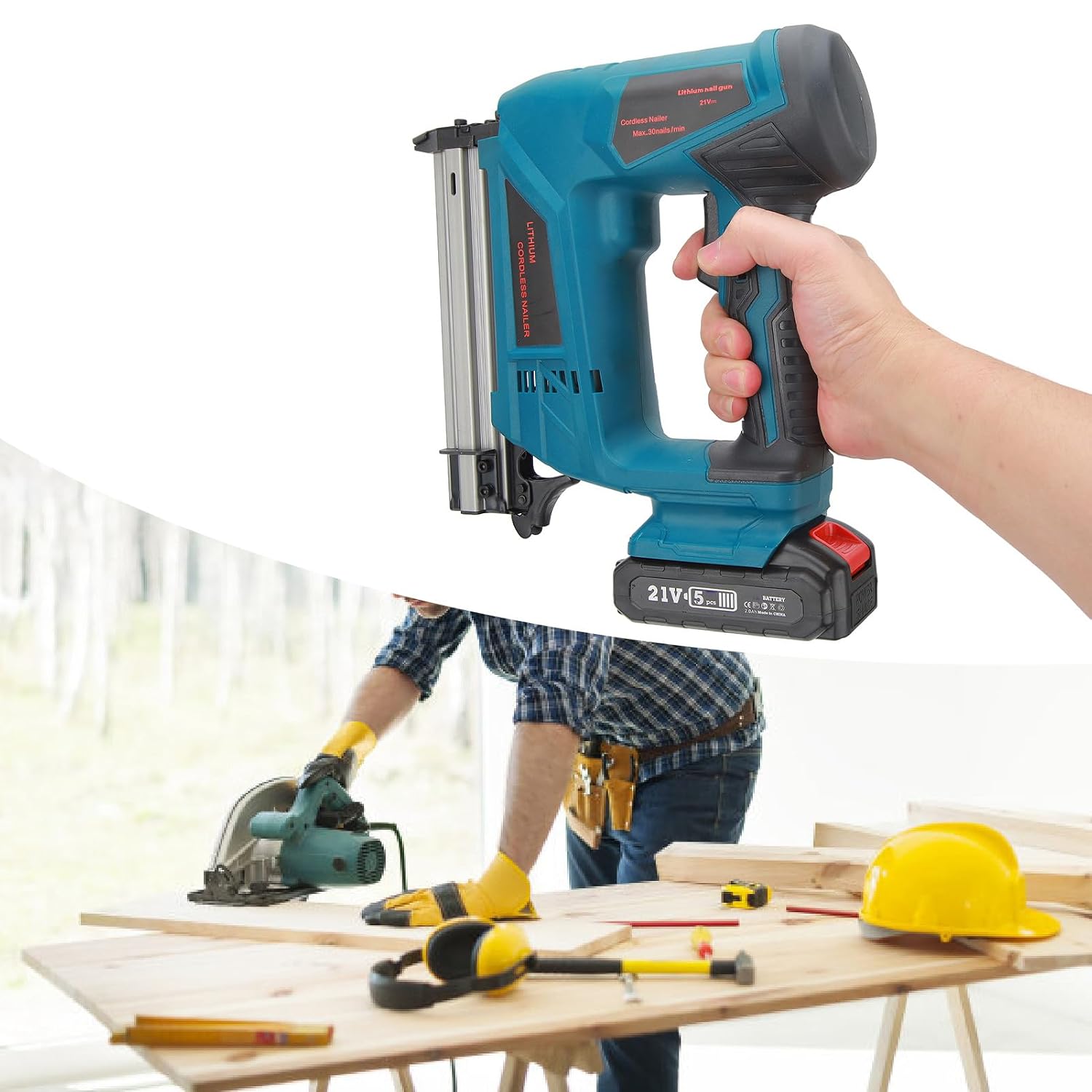 Electric Nail Guns Cordless Brad Nailer Battery Powered Brad Nailer Stapler for Carpentry and Upholstery (US Plug 100‑220V)