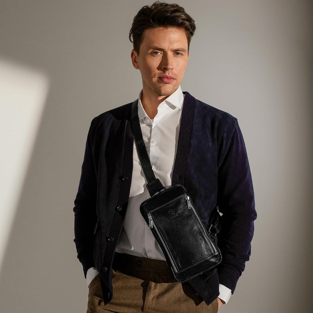 Time Resistance Leather Crossbody Bag - Brown Sling Bag - Messenger Bag for Men and Women - Handmade Shoulder Bag Backpack | Handmade