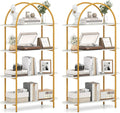 Giantex Arched Bookshelf Set of 2, 4-Tier Modern Open Bookcase with Sturdy Metal Frame, Freestanding Display Storage Organizer for Living Room, Home Office and Bedroom, Gold & White