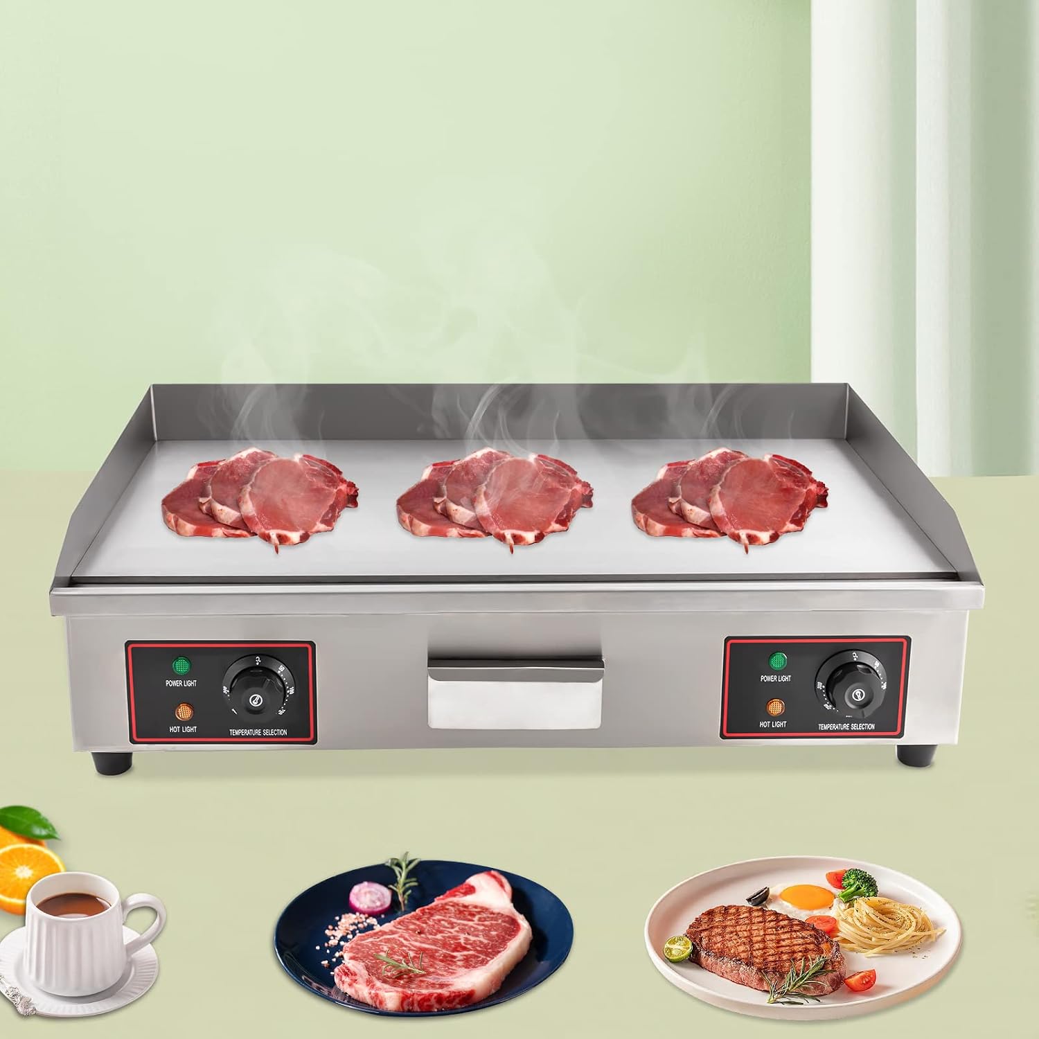 Commercial Electric Griddle, 30' 3000W Electric Countertop Flat Top Griddle Grill, Non-Stick Stainless Steel Teppanyaki Grill, Adjustable Temperature Control 122-572℉ (No Plug)