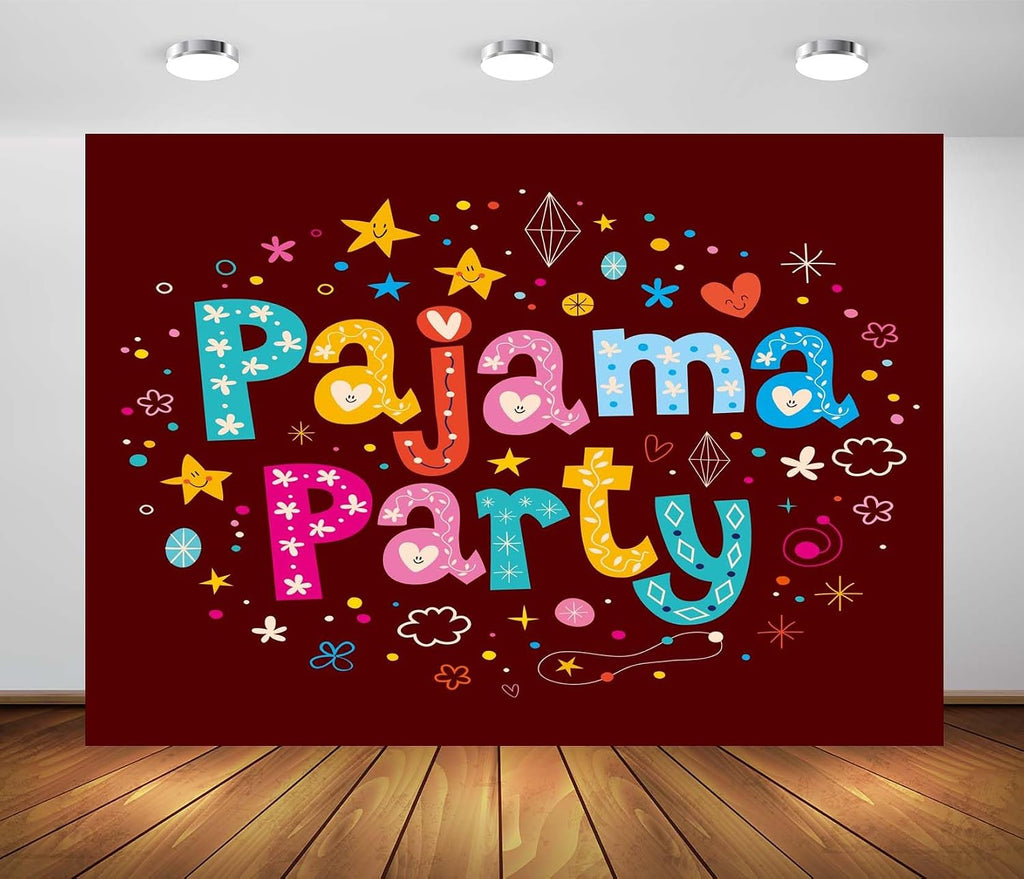 BELECO 20x10ft Fabric Pajama Party Backdrop Slumber Party Sleepover Decorations Background Banner Kids Girls Birthday Party Decorations Photoshoot Studio Props