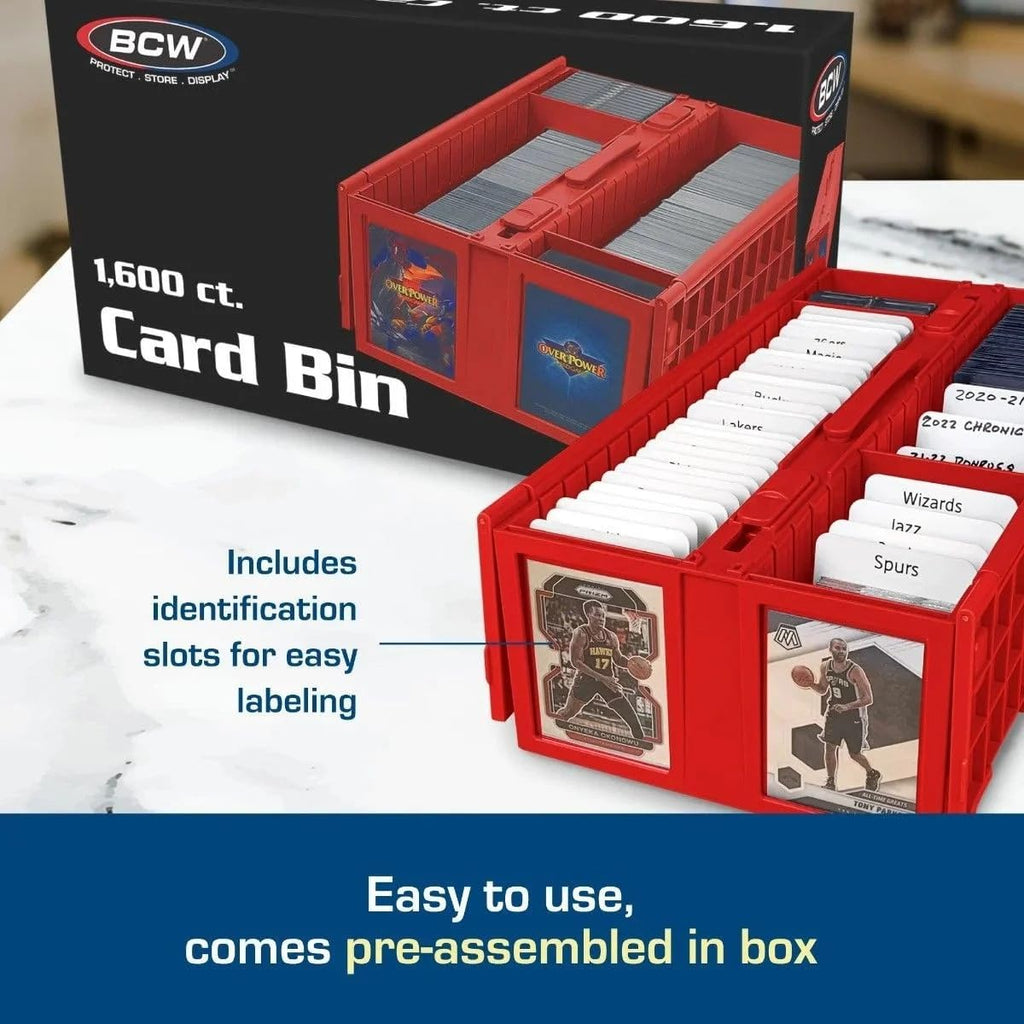 BCW Collectible Card Bin – (6-Pack, Red) | Holds up to 1600 Cards | Plastic Storage Box for Pokémon, MTG & Sports Cards