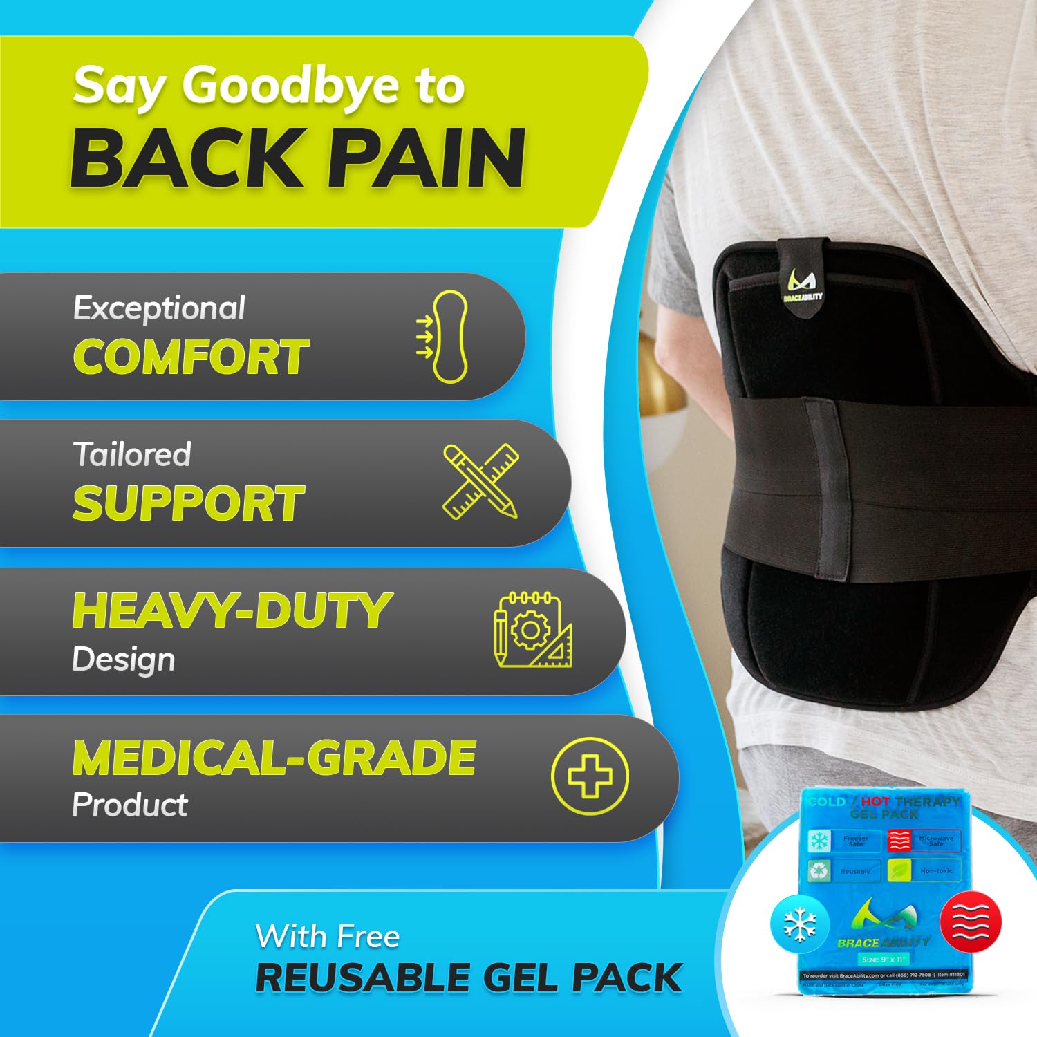 BraceAbility LSO Back Brace for Women and Men - Medical-Grade Lumbar Brace for Herniated Disc, Sciatica, Spinal Stenosis, Spondylolisthesis, Post-Surgery Recovery, Hot and Cold Therapy (XL)