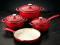 QuliMetal Enameled Cast Iron Cookware Set, 4-Piece Pots and Pans Set with Lids, 10.25' Skillet, 2QT Saucepan, 2.8QT & 4.8QT Dutch Ovens, Oven Safe to 500°F, All Stovetops Compatible - Rouge Red