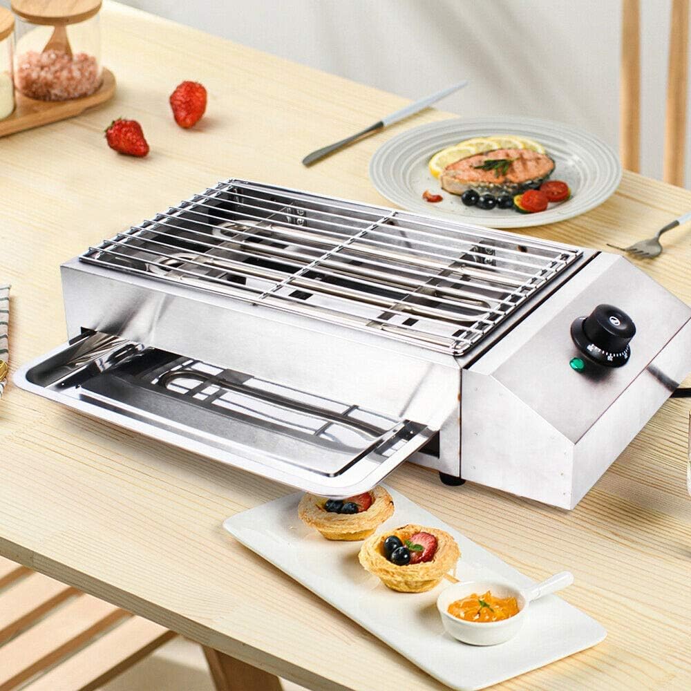 Portable Electric Grill,Tabletop Grill Flat Top Electric Griddle BBQ Smokeless Indoor Grill,Steel Cooker Camping Outdoor Grill/Homes Grill/Large Grill for Picnics RV Grill,Barbecue with Grill Plates