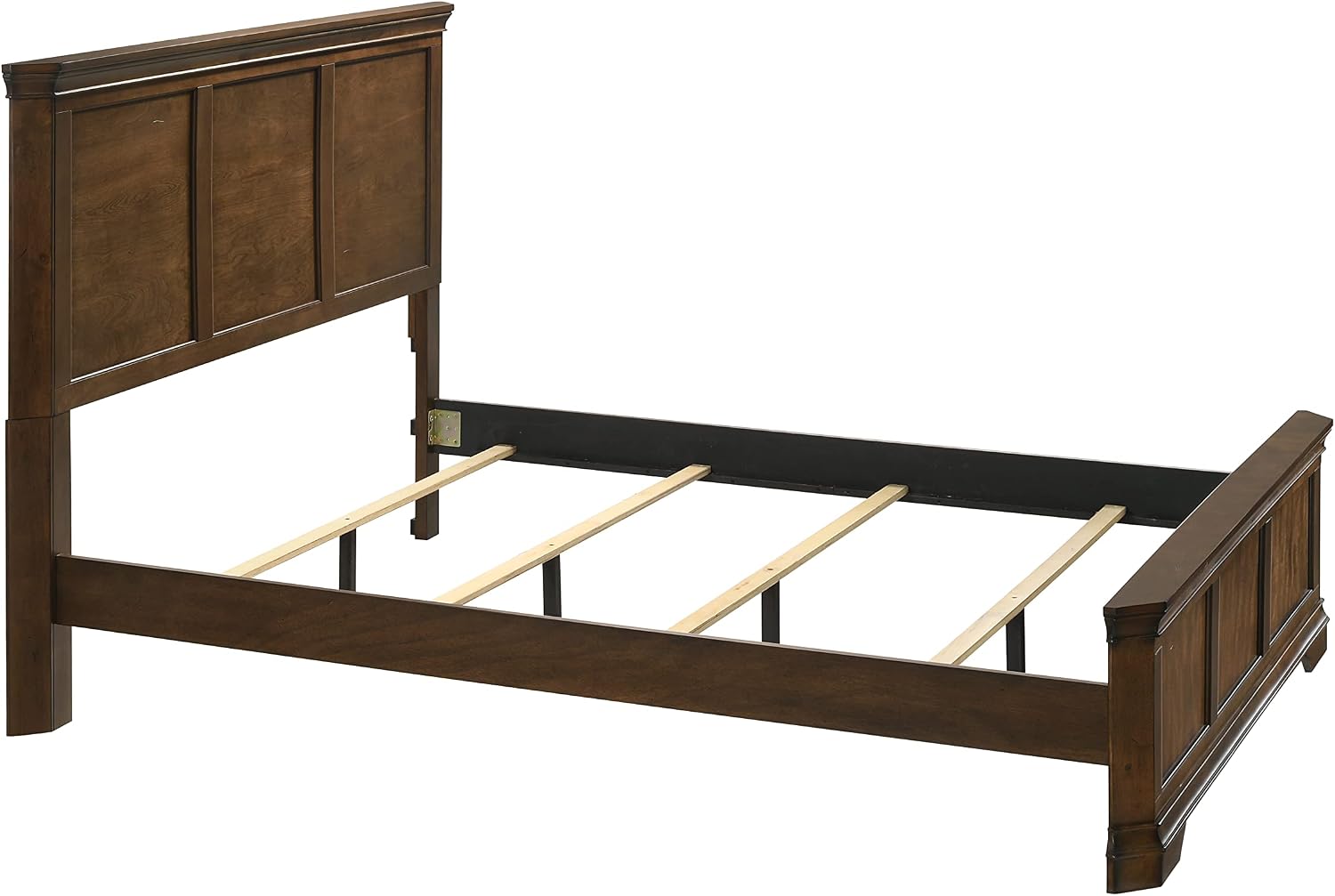Roundhill Furniture Maderne Traditional Wood Panel Bed with Dresser, Mirror, Nightstand, Chest, Queen, Antique Walnut Finish