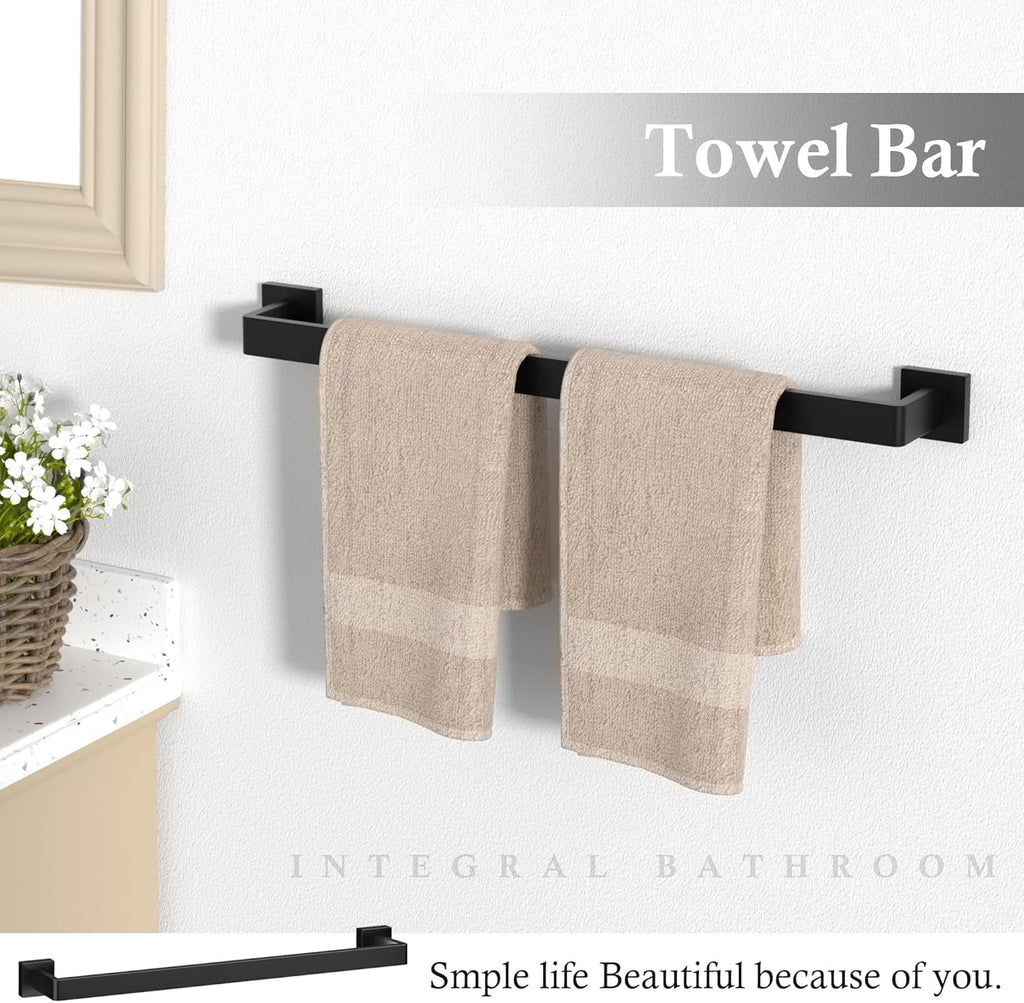 15-Piece Matte Black Bathroom Accessories Set – 23.6' Towel Bar, Towel Ring, Toilet Paper Holder & Hooks, Wall Mounted Bathroom Hardware, Rust & Corrosion-Resistant, Ideal for Modern Bathrooms