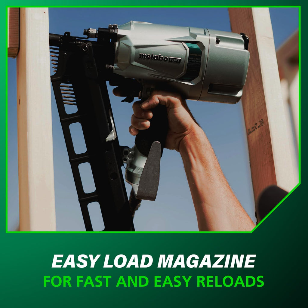 Metabo HPT Framing Nailer, Pro-Preferred Pneumatic Power Nailer & Framing Tool for Flooring, Roof Decking, Selectable Trigger & Rafter Hook, 21° 2' to 3-1/4' Plastic Collated Nails, NR83A5