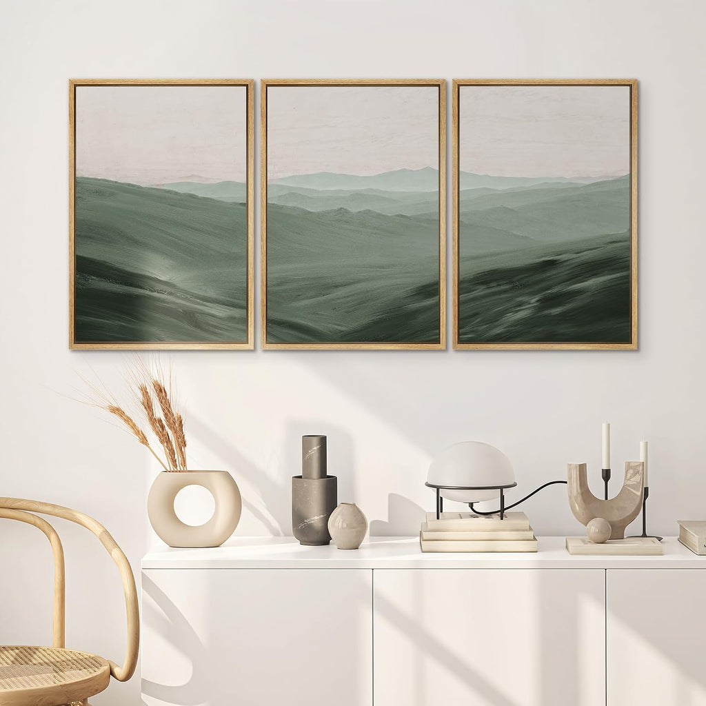 SIGNWIN Framed Canvas Print Wall Art Set Rolling Green Mountain Hill Environment Nature Wilderness Photography Modern Art Chic Landscape for Living Room, Bedroom, Office - 24'x36'x3 Natural