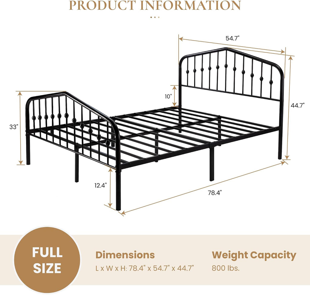 SHA CERLIN Full Size Metal Platform Bed Frame with Victorian Style Wrought Iron-Art Headboard/Footboard, No Box Spring Required, Black