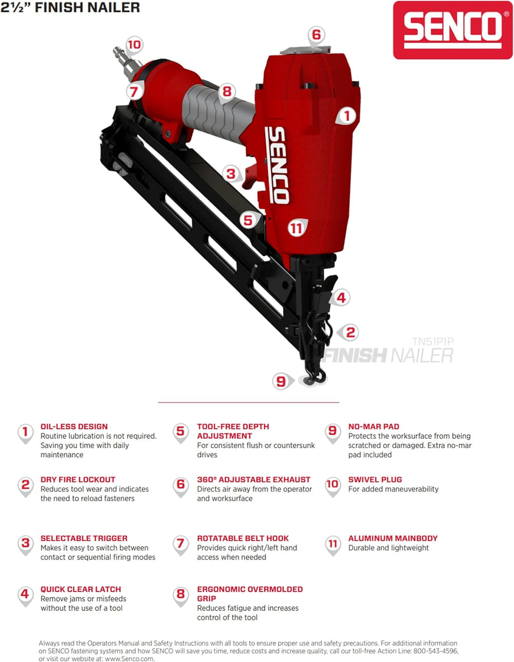 Senco TN51P1P 2-1/2' 15 Gauge Pneumatic Finish Nailer, Power Finish Nailers