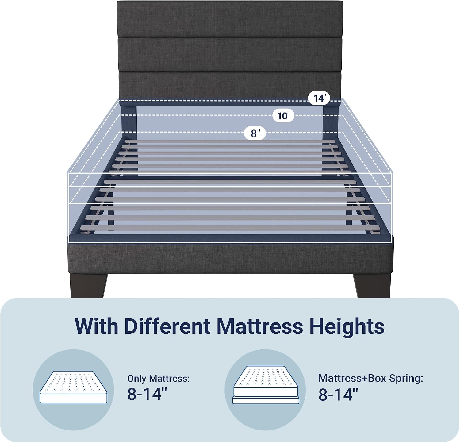 Allewie Twin Size Platform Bed Frame with Fabric Upholstered Headboard and Wooden Slats Support, Fully Upholstered Mattress Foundation/No Box Spring Needed/Easy Assembly, Dark Grey
