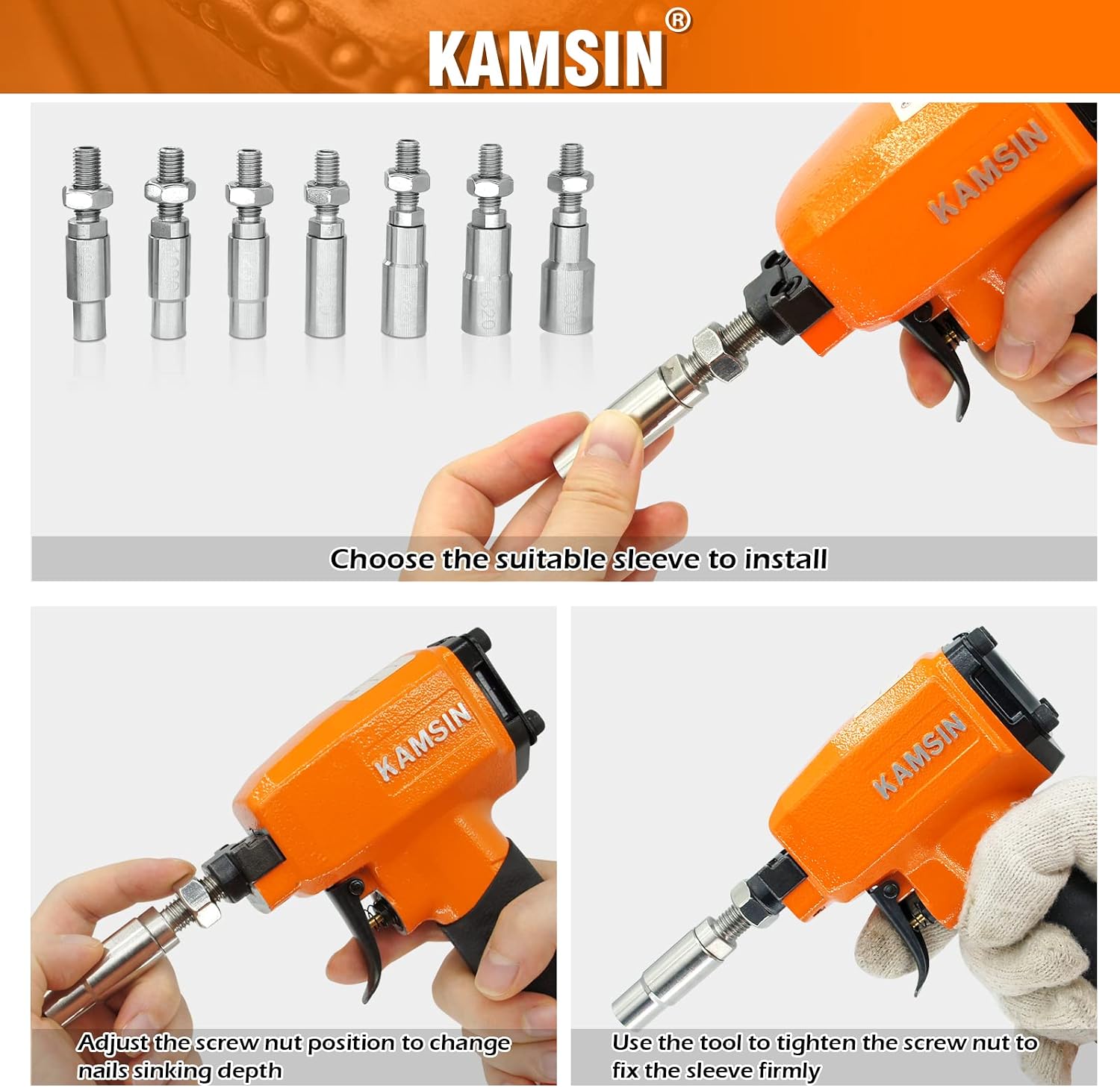 Set of Sleeves for Pneumatic Decorative Nailer 3/8'-13/16'(9.6mm-20.3mm) Head Diameter Replaceable Muzzle Sleeve Air Power Tack Nail Gun Finish Nailer for Upholstering, Leather Cover of Sofa